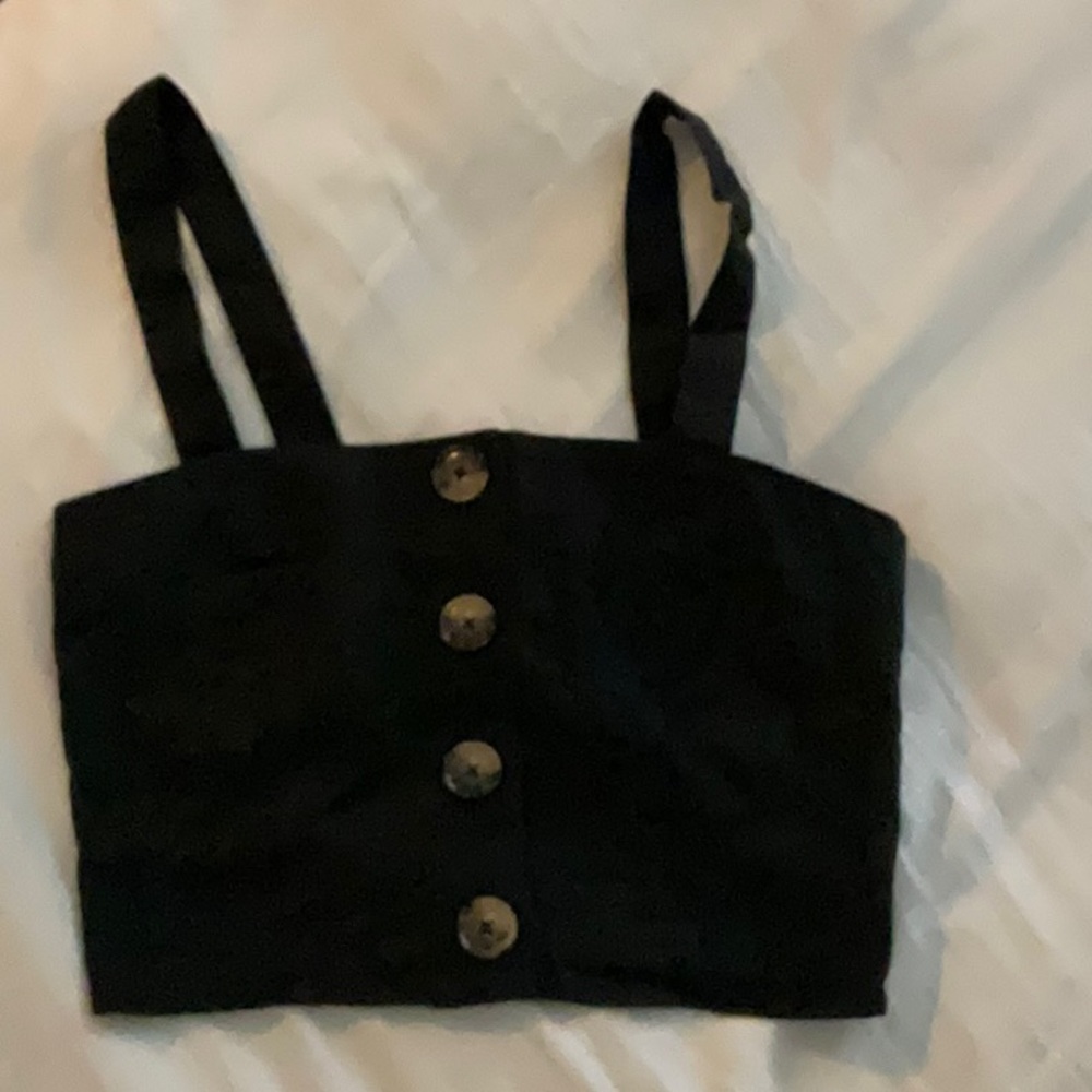 Sportsgirl Black Button-Up Crop Top